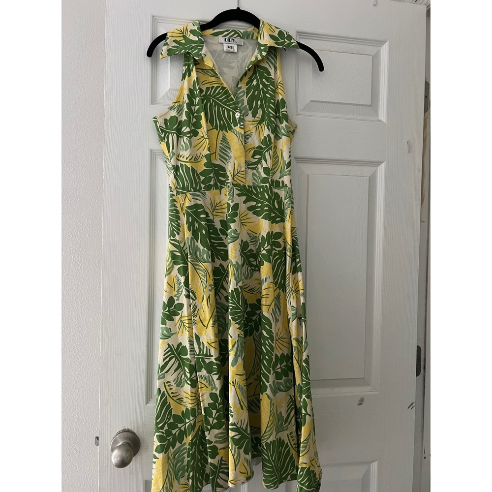 DBY Tropical Leaf Print Midi Dress Sleeveless Green‎ Yellow Size 5/6